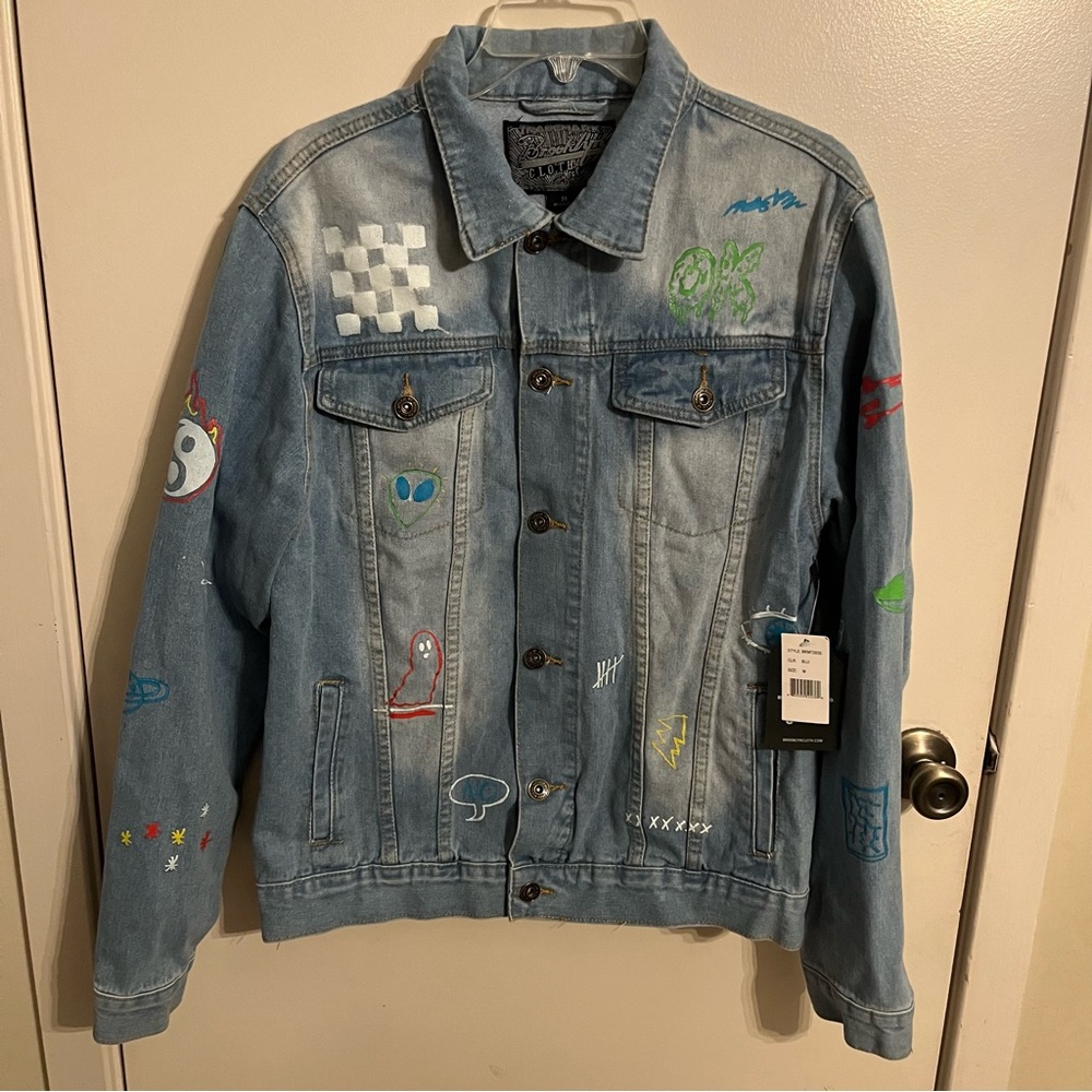 Brooklyn Cloth Denim Jean Jacket SAVAGE Y2K Mens Size medium NWT Streetwear